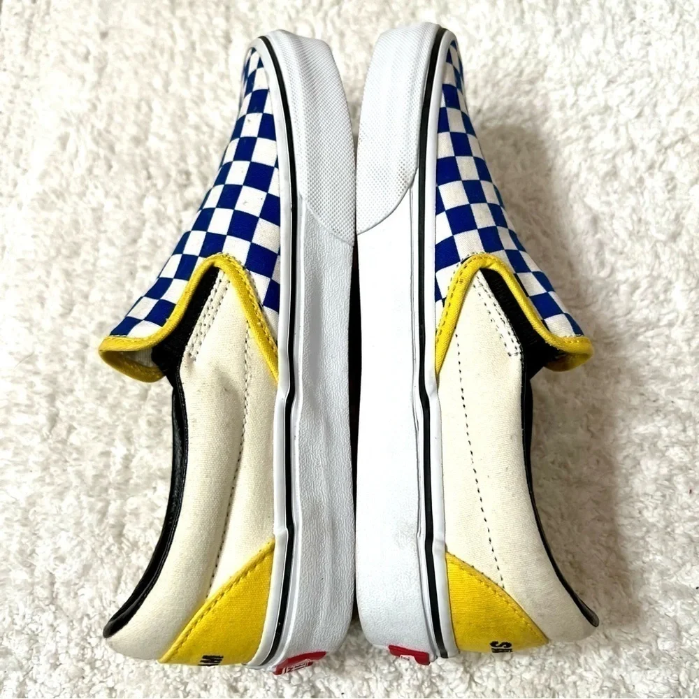 VANS Customs Team Simplr Classic Slip On Blue yellow Checkerboard Rare women’s 7